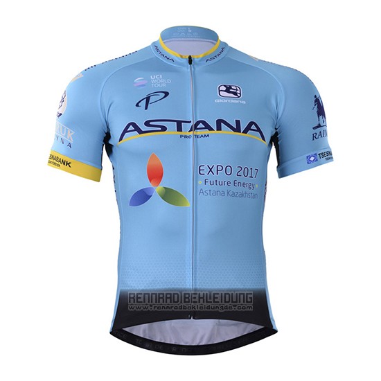 2017 Fahrradbekleidung Astana Blau Trikot Kurzarm und Tragerhose